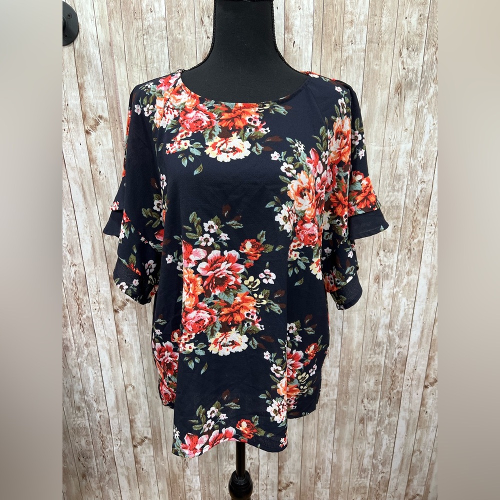 Umgee‎ Navy Floral Blouse - Size S